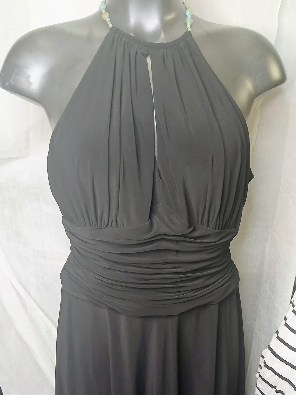 Jones Wear Black One-Shoulder Halter Ruched Waist Dress